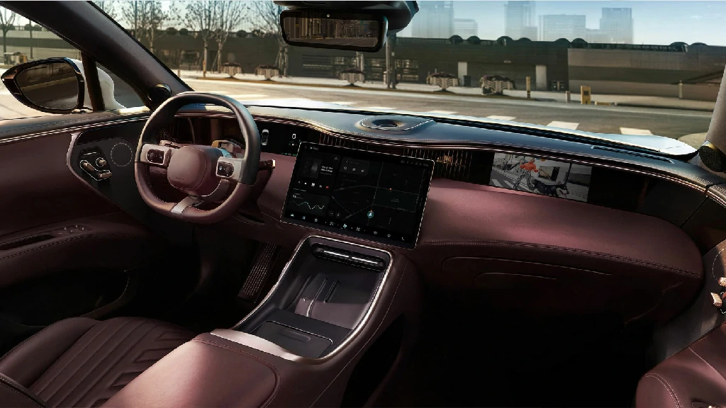 Premium automotive interior showing Wandao Materials leather in car seat applications
