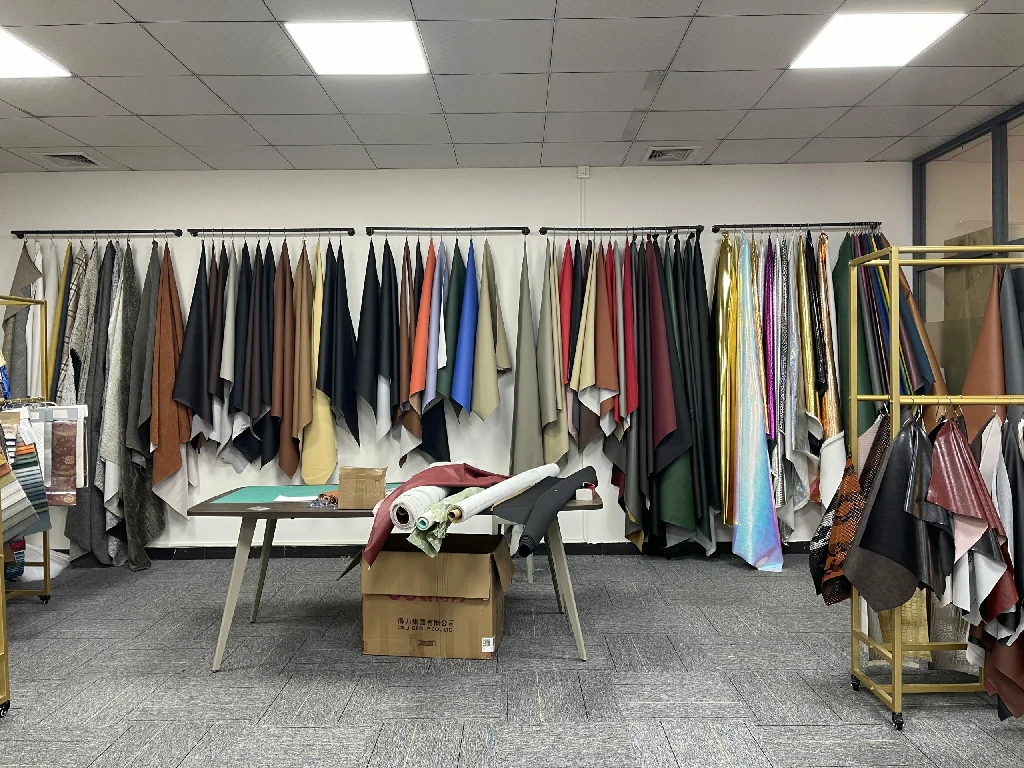 Wandao Materials leather exhibition hall showcasing premium leather samples